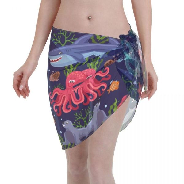 

women's swimwear women beach bikini cover up sea plants underwater life wrap skirt sarong scarf beachwear bathing suit swimsuits, White;black