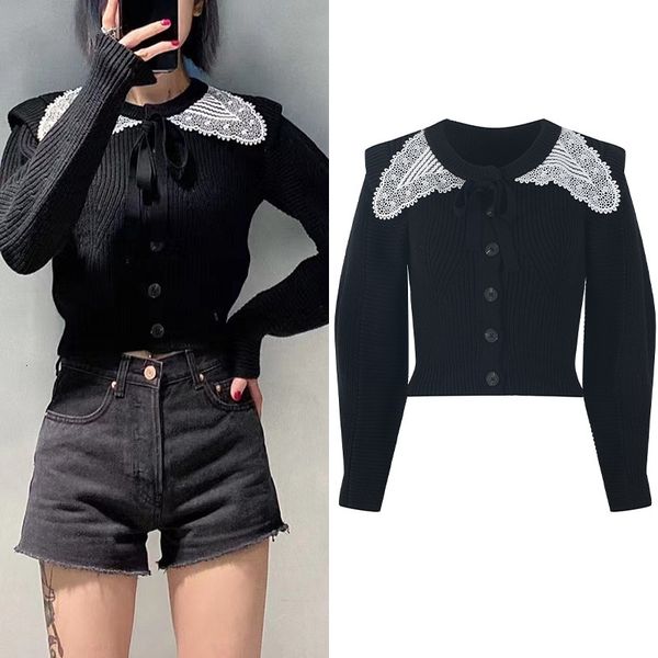 

women's sweaters vintage black women's cardigans sweater vest harvest streetwear lace in korean shirt style clothes e63p, White;black