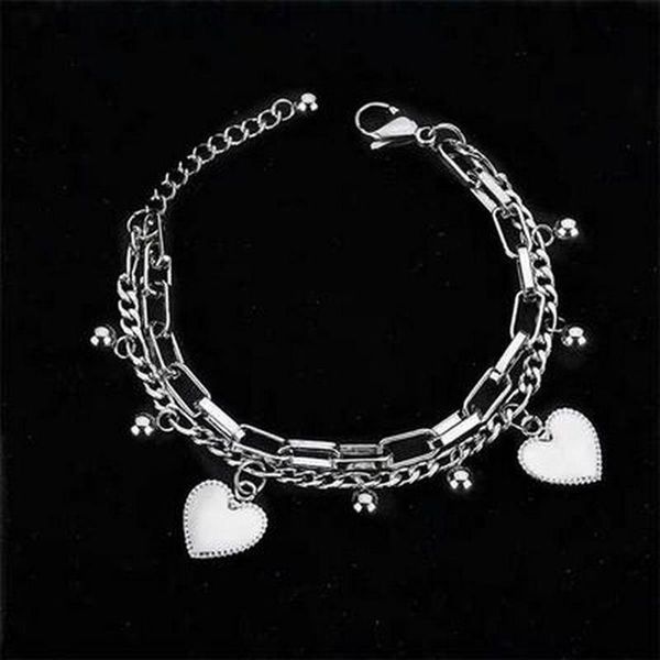 

charm bracelets harajuku style alloy fashion hip hop punk trend street s accessories cool love double layer bracelet for women, Golden;silver