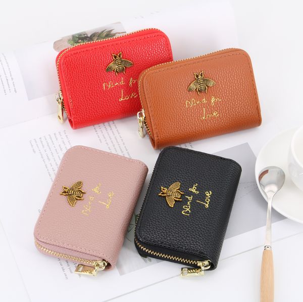 

2022 luxurys designer bags business card holder credit card holder id bag little bee girl zipper organ change card bag, Red;black
