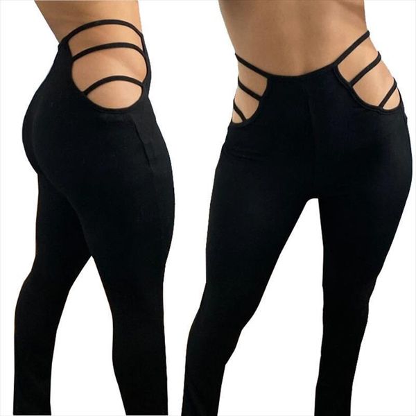 

hollow waist workout clothing womens leggings push up gym classic pants punk seamless gothic style, Black
