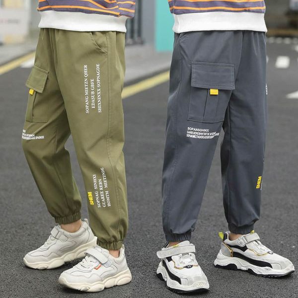 

trousers y.l.studio autumn winter kids boys cargo pants with fleece pockets letter printed warm long for child fashion, Blue