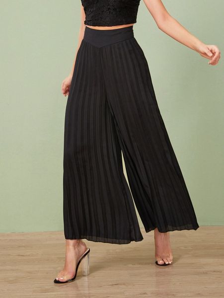 

pleated wide leg pants 47md#, Black;white