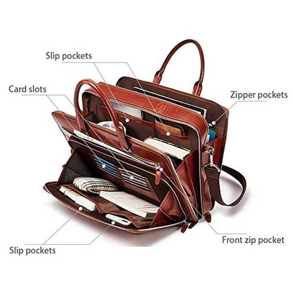 

leather briefcase shoulder 15.6 inch lapbusins vintage slim msenger bags for men and women