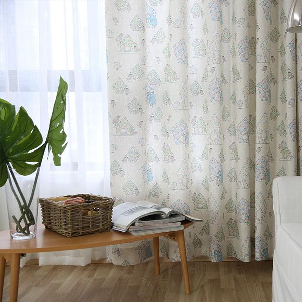 

curtain & drapes cartoon house printing bamboo cotton jacquard shading finished customized curtains for living dining room bedroom