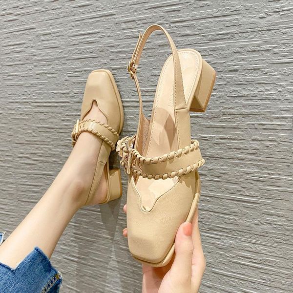 

sandals shallow mouth med medium slides rubber hoof heels pu, Black