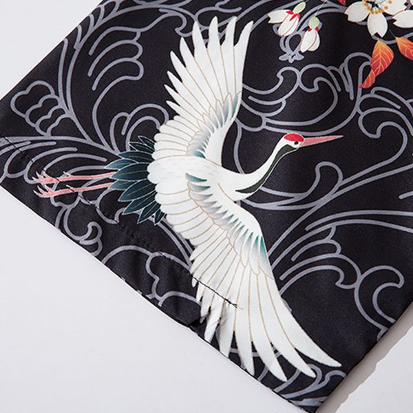 

aelfric 2021 new eden japanese style fairy crane printed kimono shirts jackets hip hop streetwear front open coats summer loose i5u5, Black;brown