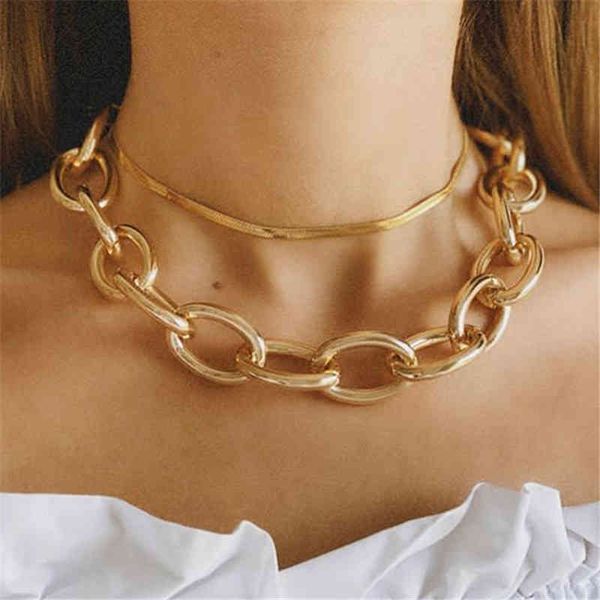 

vintage chunky thick chain punk necklace for women multi-layer charms choker gold necklace women collar collier fashion jewelry, Silver