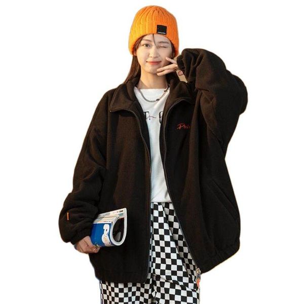 

women's jackets arrival springautumn women jacket coat fashion smooth casual loose leisure solid polar fleece versatile embroidery yout, Black;brown