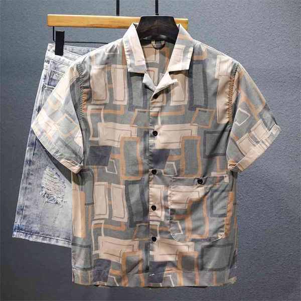 

2021 summer thin cuban collar plaid short sleeve men's fashion design casual flower shirt, White;black