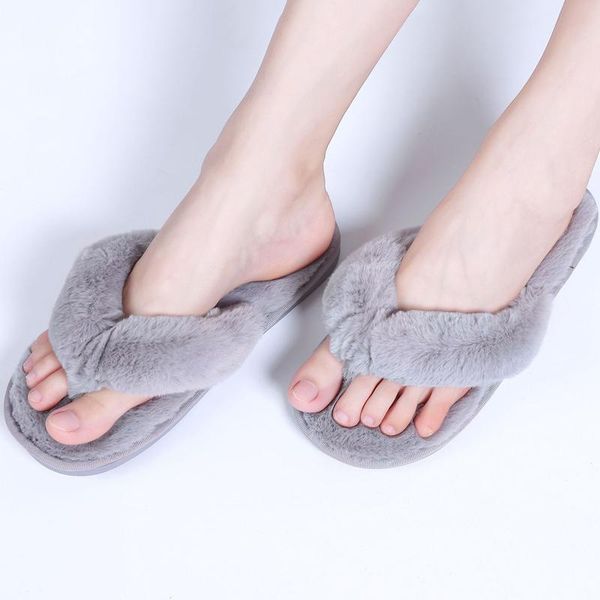 

slippers fashion fur women home autumn winter warm flat ladies shoes slip on plush flip flops slides, Black