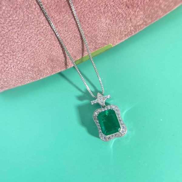 

necklace natural emerald pendant female 18k white and gold diamond necklace vintage luxury dinner party accessories in a box shunxin2014888, Silver