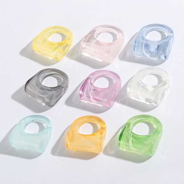 

cluster rings transparent resin acrylic rhinestone colourful geometric square ring for girl jewelry party gifts 2021, Golden;silver