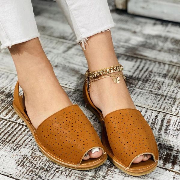 

summer slippers women's sandals leather hollow out retro sandals slip on casual peep toe sewing ladies flat shoes beach footwear, Black