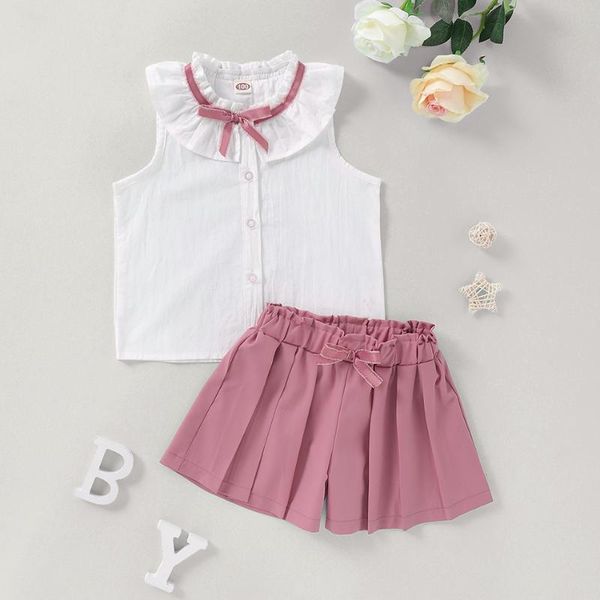

clothing sets girl summer set sleeveless t-shirt+print bow skirt 2pcs for kids costume suit baby clothes outfits jyf, White