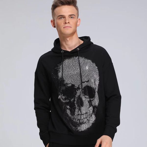 

2021 new nova dos designer hoodies homens strass crnio 100% algodo moda camisolas outono venda quente marca pulver dy8890 io27, Black