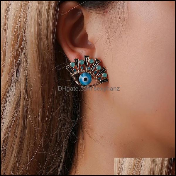 

stud earrings jewelry fashion blue eye rhinstone eyes s809 drop delivery 2021 u1mvp, Golden;silver