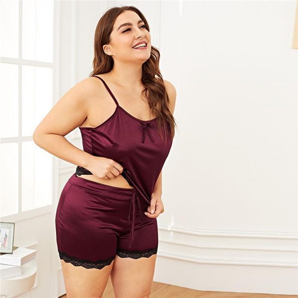 

game controllers & joysticks plus size women summer pajama set lace trim burgundy cami with shorts sleepwear sleeveless spaghetti strap1