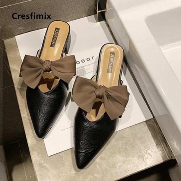 

dress shoes sapatilha feminina women fashion black pu leather slip on bow tie heel ladies casual brown spring & summer g5947