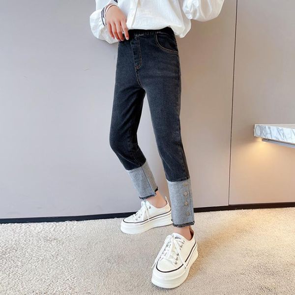 

trousers spring and autumn kids jeans for girl casual slim gradient color denim pants children elastic waist korean style, Blue