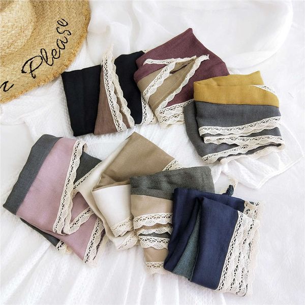 

diamond color matching cotton hemp scarf for women in spring and summer, Blue;black