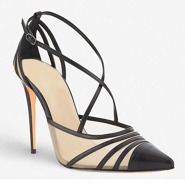 

mkkhou fashion leather sandal woman 2021 new summer pointy lace mesh breathable /12cm super high heel single shoe woman, Black