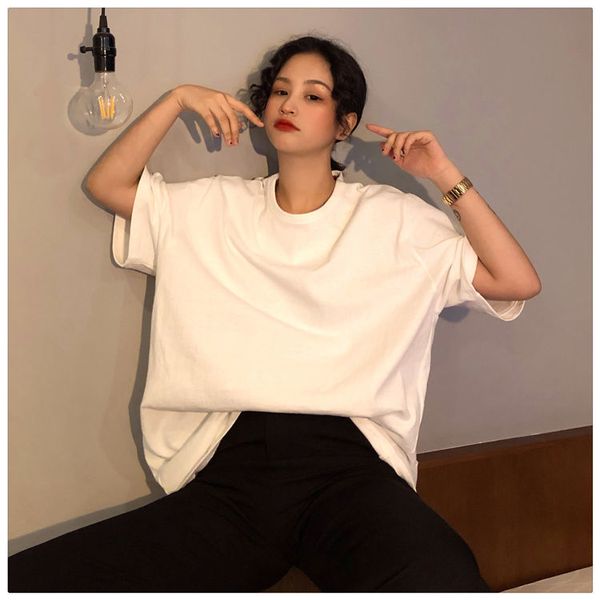 

2021 women will see solid cotton loose femme harajuku t korean streetwear short sleeve fy20 shirt r4yu, White