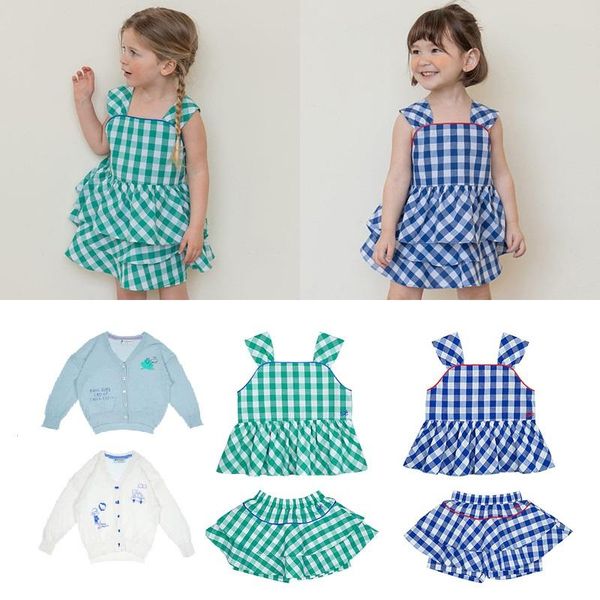 

clothing sets girls' suit 21 summer clothes baby plaid cute sling shorts pants skirt born fashion, White