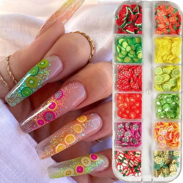 

nail art decorations 1 box 3d fruit tiny slices polymer clay design colorful flower diy tips manicure slice, Silver;gold