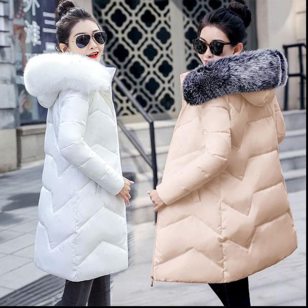 

winter female long jacket 2021 winter coat women fake fur collar warm woman parka outerwear down jacket winter jacket women coat, Black