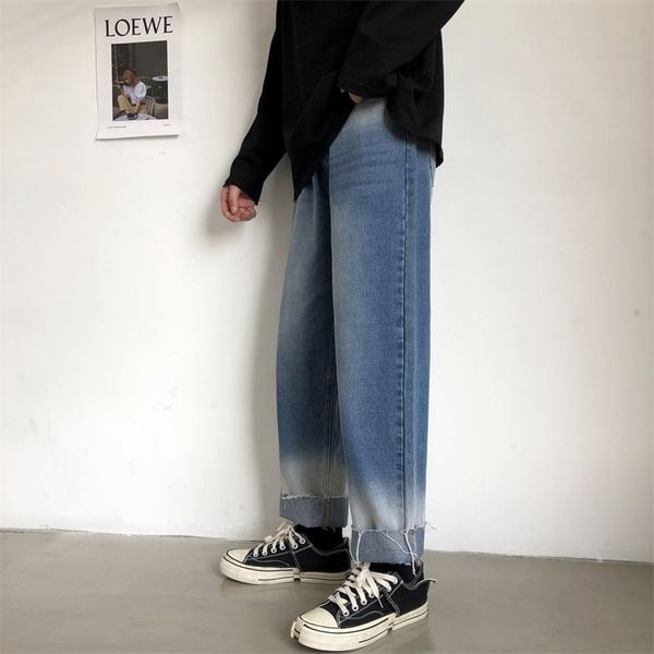 

2021 new men's straight loose hip hop style streetwear casual pants baggy homme jeans biker denim blue color trousers -2xl 50u4