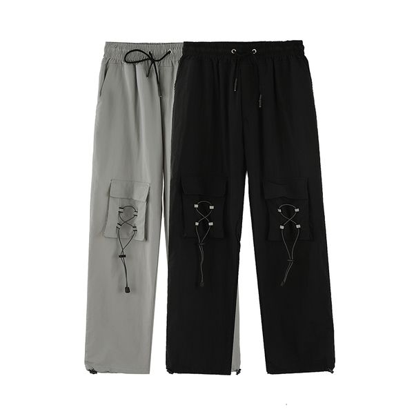 

2021 new bolsos originais rendas at casuais homens e mulheres solto drawstring calas de carga reta streetwear slida harajuku 5uul, Black