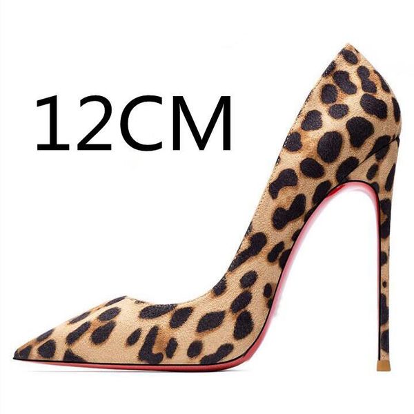 

dress shoes women red pointed 8cm 10cm 12cm thin heel leopard print wedding shallow mouth 34-44 dust bag, Black