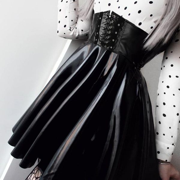 

skirts 2021 women's skirt gothic harajuku bandage faux leather korean fashion black mini pleated