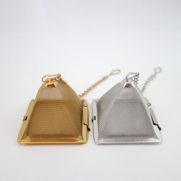 Ouro prata de aço inoxidável pirâmide chá infuser chá filtro solto bule folha filtro teaware ferramenta acessórios