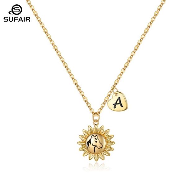 

chains sufair sunflower horse gifts for women 14k gold plated heart initial personalized pendant girl lovers jewelry, Silver