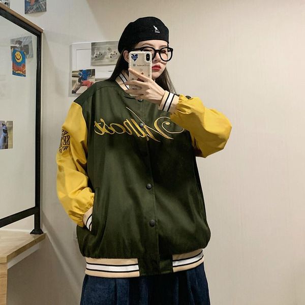 

autumn embroidery letter jacket for women fashion clothing loose teen girls button baseball jackets japanese harajuku streetwear, Black;brown
