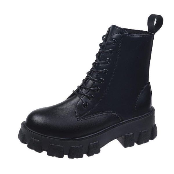 

boots black female student british style 2021 spring mid heel low cut short cross strap motorcycle 35-39