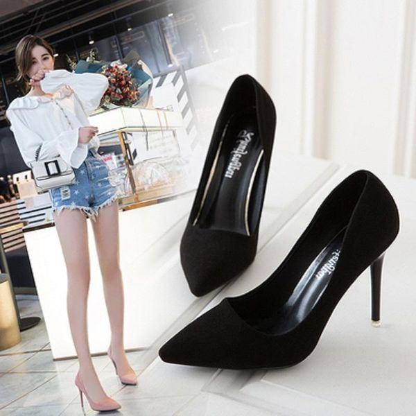 

dress shoes pink high heels stiletto pointed women's shallow mouth wild professional work suede comfortable, Black