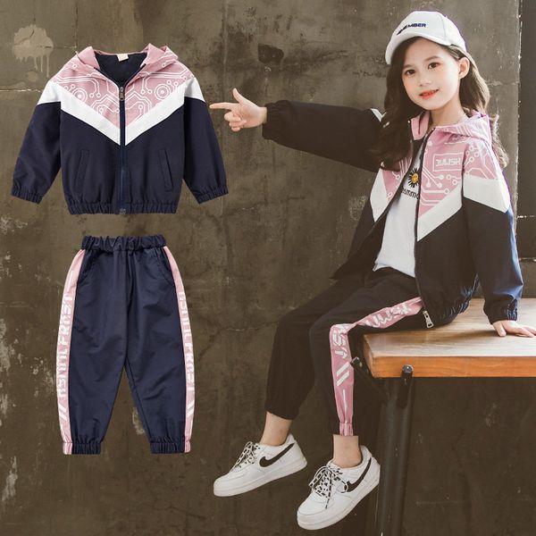 

2021 new mode up teenage girls spring training fall long 2 p children suit girl sets 8 10-12 years oxfy, White