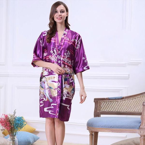 

faux satin silk nightgowns womens sleepwears print pajamas plus size loose cute home clothing soft cozy robes, Black;red