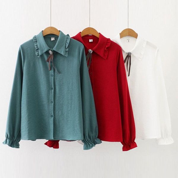 

women's blouse vintage corduroy solid color lapel shirt loose single-breasted autumn blouses long sleeve blusas mujer de moda, White