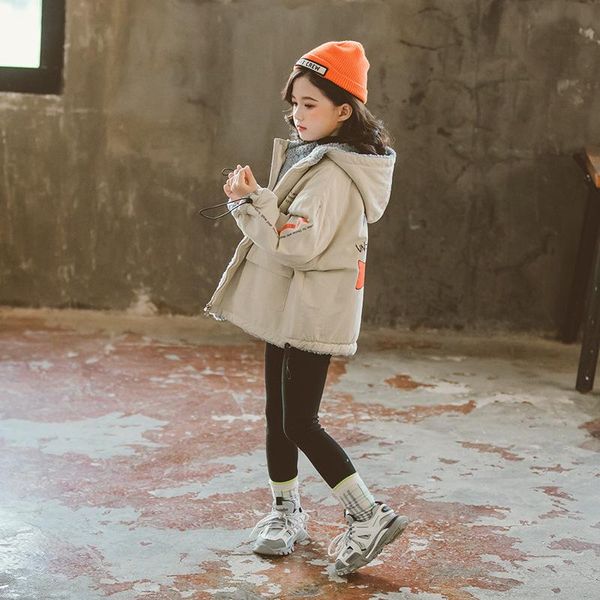 

jackets 4-14 years children winter fur for girls hooded coats teenager 2022 korean kids clothing fashion warm fleece outerwear, Blue;gray