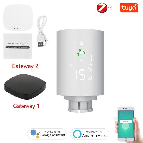 

smart home control tuya zigbee3.0 radiator actuator programmable thermostatic valve temperature via alexa and google assistant