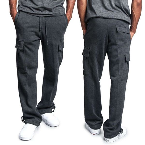 

2020 new men's casual pants multi pocket loose straight pants, Black