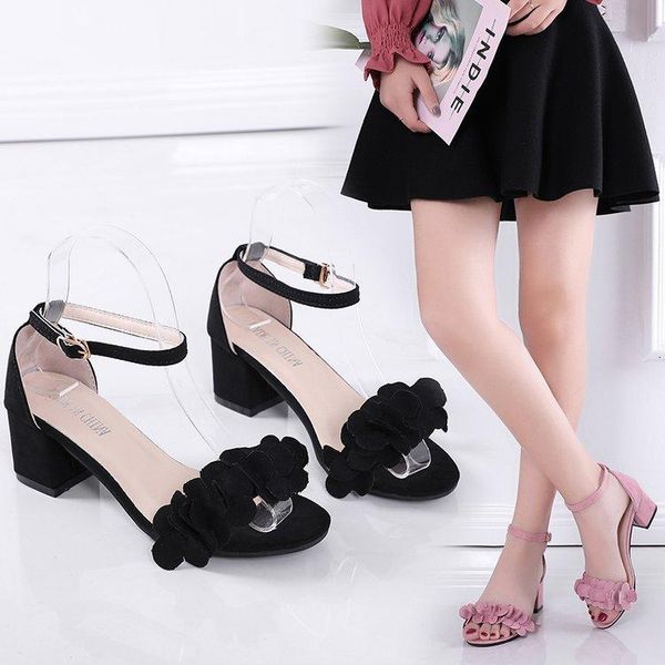 

summer sandals women open toe woman shoes flowers sweet style flock shoes for lady size plus 35-40, Black