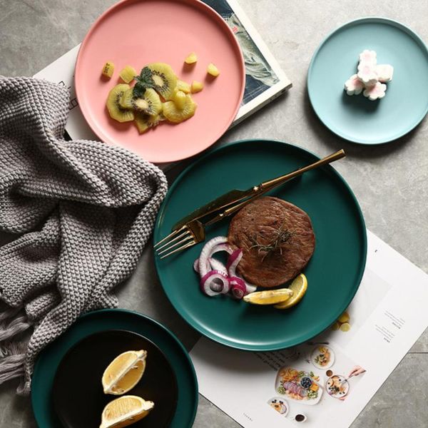 

dishes & plates 1pc coloured ceramic tableware western steak plate microwave oven available round shape (6 inches)