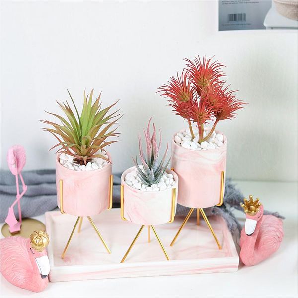 

nordic ceramic iron art marble vase pattern rose gold green table plant pot for home office vases decor succulent flower pot