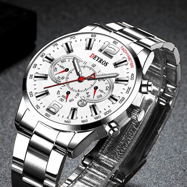 

wristwatches fashion mens sports watches men stainless steel quartz wrist watch calendar luminous clock man business casual leather, Slivery;brown