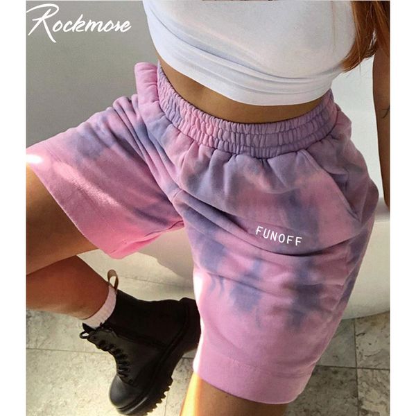 

rockmore tie dye shorts women plus size letter printed sweatpants pockets short pants summer oversized high waised shorts ladies 210302, White;black